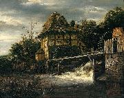 Jacob Isaacksz. van Ruisdael Two Undershot Watermills with Men Opening a Sluice Germany oil painting artist